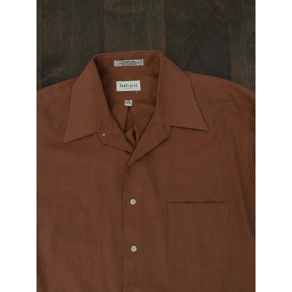 Van Heusen Size 17 Mens Orange French Twill Button Up Shirt Long Sleeve Cotton
